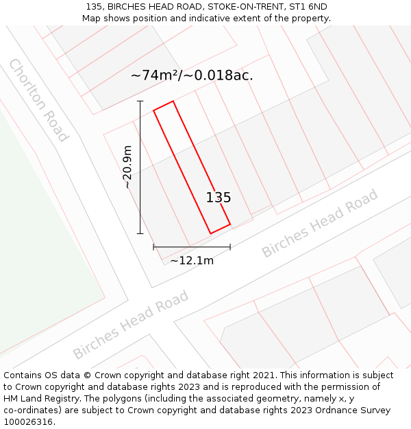135, BIRCHES HEAD ROAD, STOKE-ON-TRENT, ST1 6ND: Plot and title map
