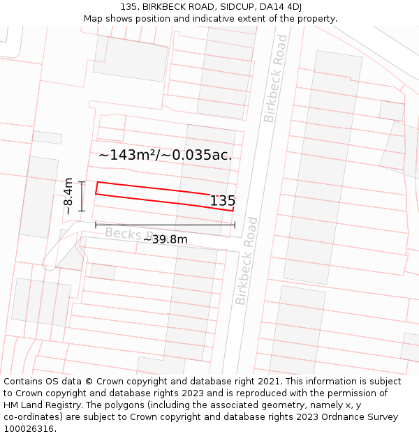 135, BIRKBECK ROAD, SIDCUP, DA14 4DJ: Plot and title map