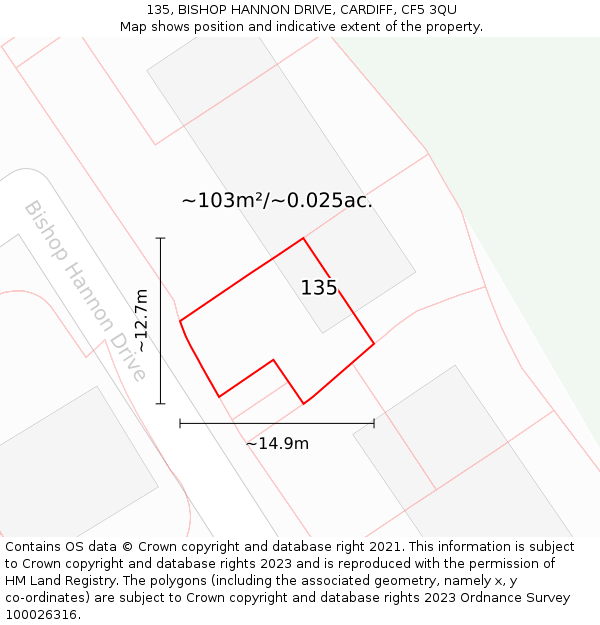 135, BISHOP HANNON DRIVE, CARDIFF, CF5 3QU: Plot and title map