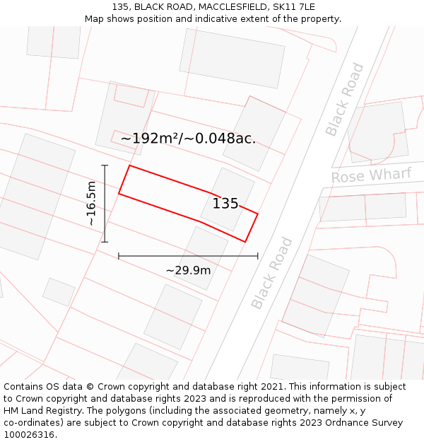 135, BLACK ROAD, MACCLESFIELD, SK11 7LE: Plot and title map