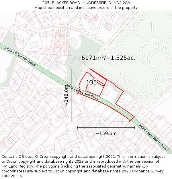 135, BLACKER ROAD, HUDDERSFIELD, HD2 2AA: Plot and title map