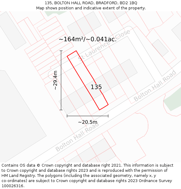 135, BOLTON HALL ROAD, BRADFORD, BD2 1BQ: Plot and title map