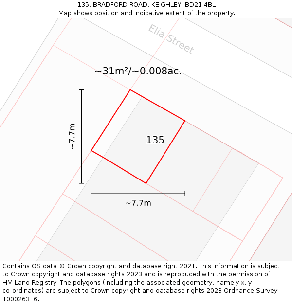 135, BRADFORD ROAD, KEIGHLEY, BD21 4BL: Plot and title map