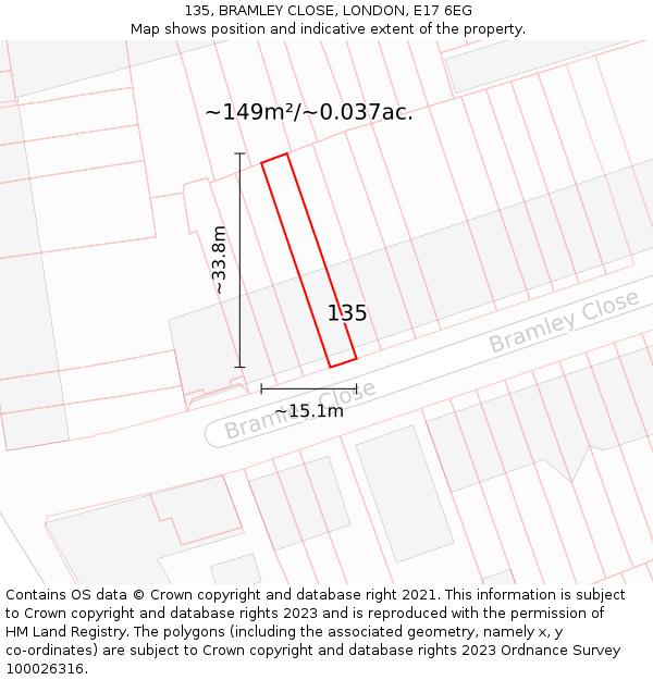 135, BRAMLEY CLOSE, LONDON, E17 6EG: Plot and title map