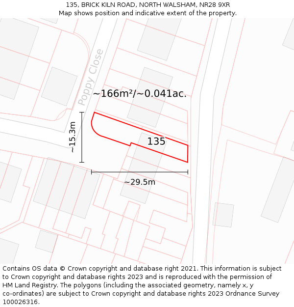 135, BRICK KILN ROAD, NORTH WALSHAM, NR28 9XR: Plot and title map