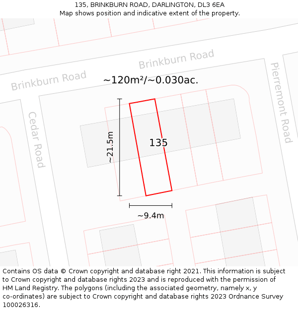 135, BRINKBURN ROAD, DARLINGTON, DL3 6EA: Plot and title map