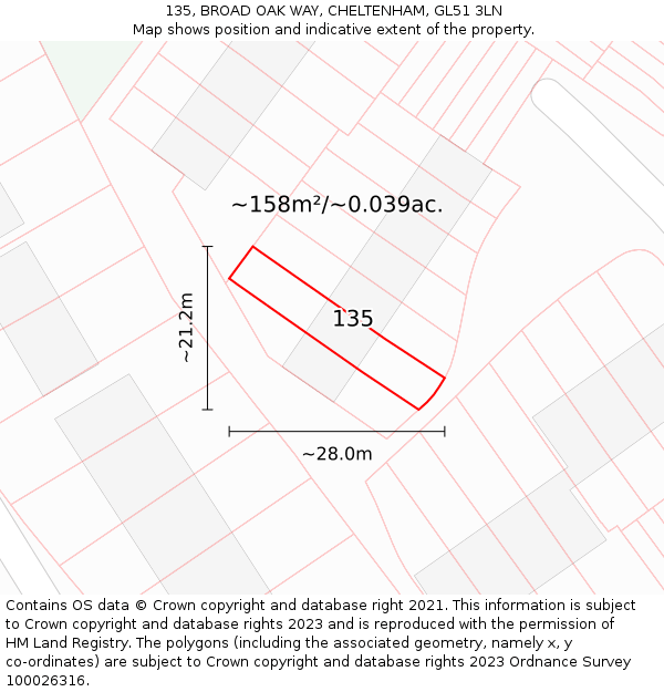 135, BROAD OAK WAY, CHELTENHAM, GL51 3LN: Plot and title map