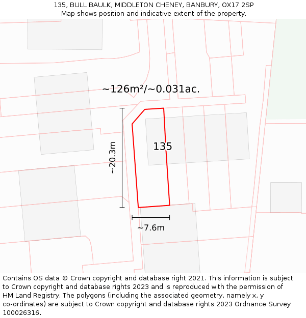 135, BULL BAULK, MIDDLETON CHENEY, BANBURY, OX17 2SP: Plot and title map