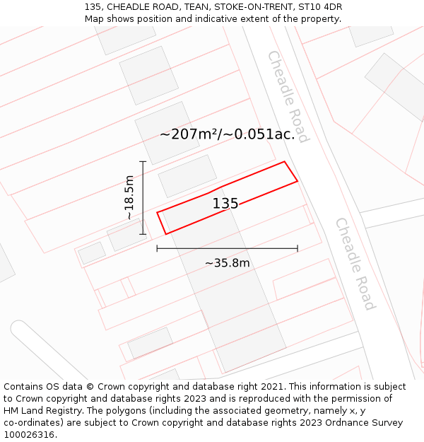 135, CHEADLE ROAD, TEAN, STOKE-ON-TRENT, ST10 4DR: Plot and title map