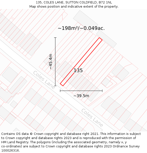 135, COLES LANE, SUTTON COLDFIELD, B72 1NL: Plot and title map