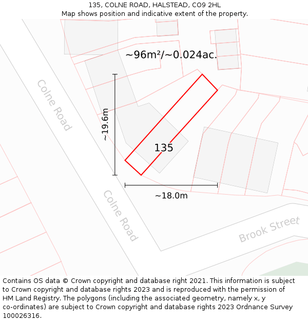 135, COLNE ROAD, HALSTEAD, CO9 2HL: Plot and title map