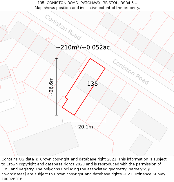 135, CONISTON ROAD, PATCHWAY, BRISTOL, BS34 5JU: Plot and title map