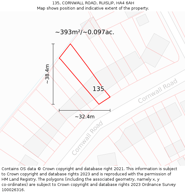 135, CORNWALL ROAD, RUISLIP, HA4 6AH: Plot and title map