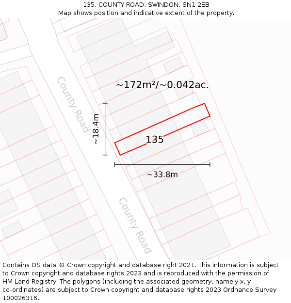 135, COUNTY ROAD, SWINDON, SN1 2EB: Plot and title map