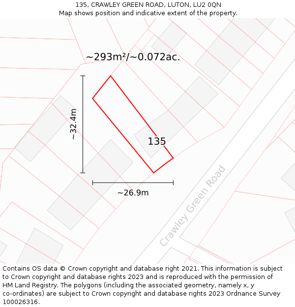 135, CRAWLEY GREEN ROAD, LUTON, LU2 0QN: Plot and title map