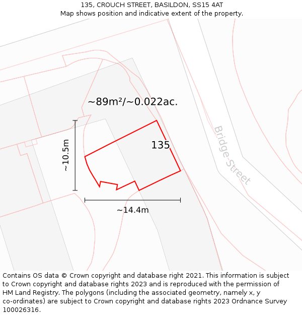 135, CROUCH STREET, BASILDON, SS15 4AT: Plot and title map