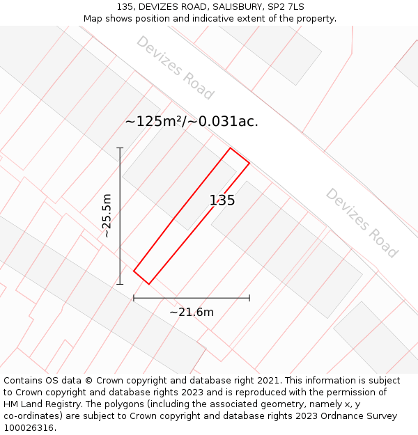 135, DEVIZES ROAD, SALISBURY, SP2 7LS: Plot and title map