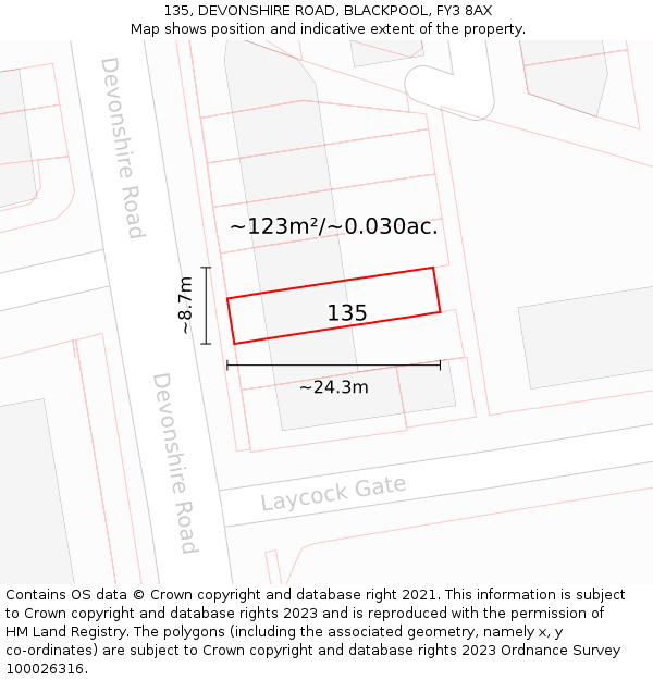 135, DEVONSHIRE ROAD, BLACKPOOL, FY3 8AX: Plot and title map