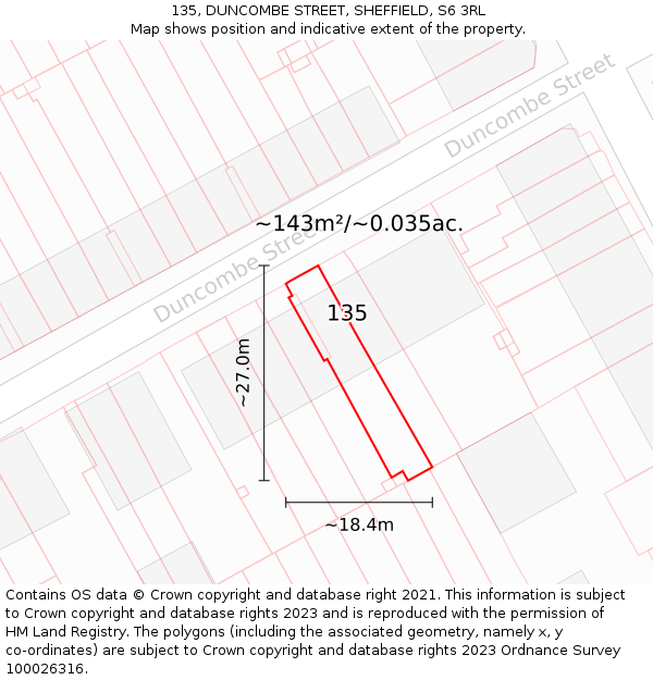 135, DUNCOMBE STREET, SHEFFIELD, S6 3RL: Plot and title map