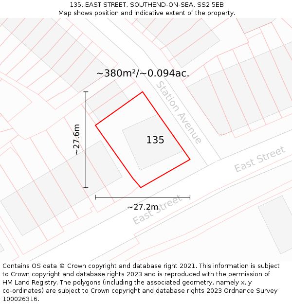 135, EAST STREET, SOUTHEND-ON-SEA, SS2 5EB: Plot and title map