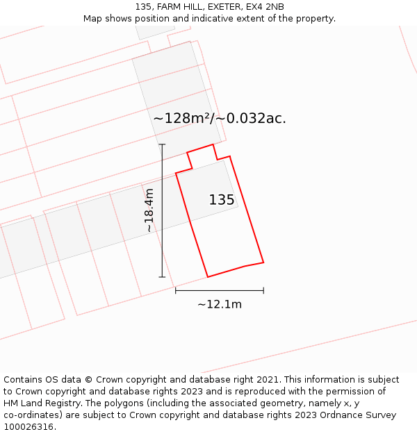 135, FARM HILL, EXETER, EX4 2NB: Plot and title map