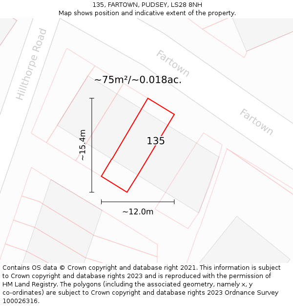 135, FARTOWN, PUDSEY, LS28 8NH: Plot and title map