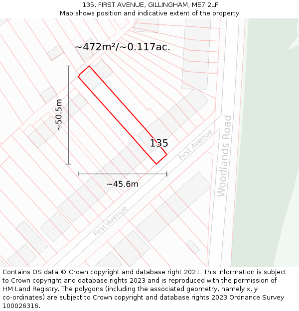 135, FIRST AVENUE, GILLINGHAM, ME7 2LF: Plot and title map