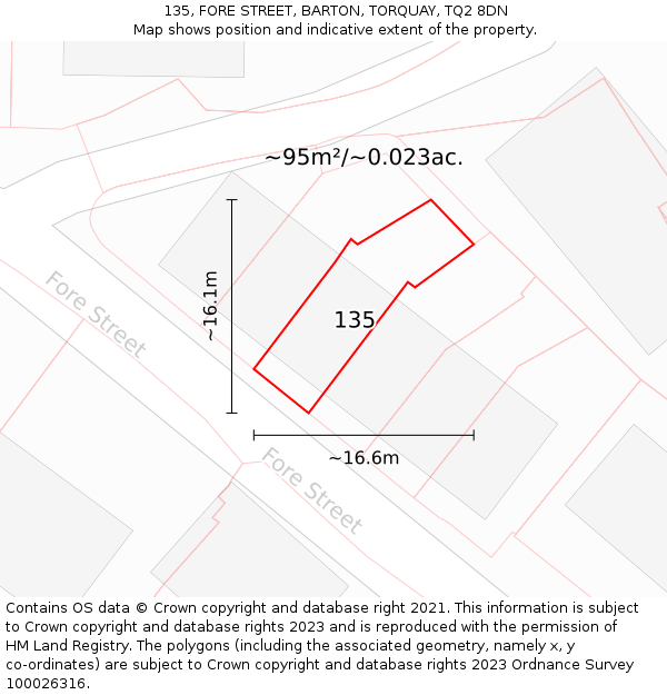 135, FORE STREET, BARTON, TORQUAY, TQ2 8DN: Plot and title map