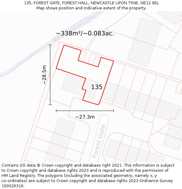 135, FOREST GATE, FOREST HALL, NEWCASTLE UPON TYNE, NE12 9EL: Plot and title map