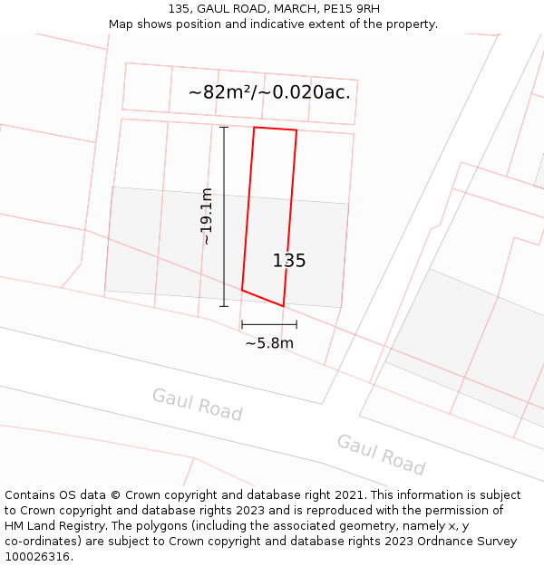 135, GAUL ROAD, MARCH, PE15 9RH: Plot and title map