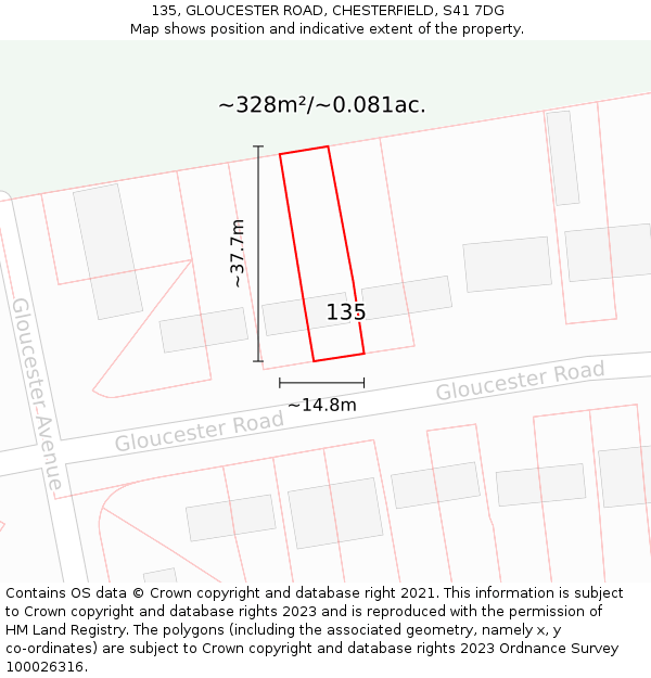 135, GLOUCESTER ROAD, CHESTERFIELD, S41 7DG: Plot and title map