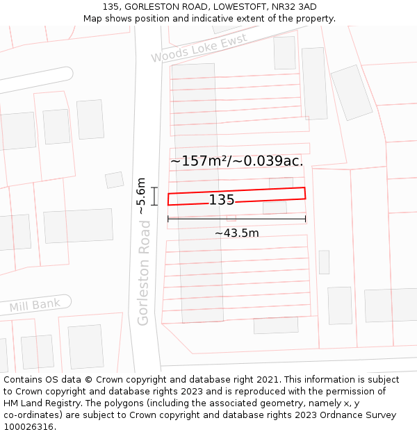 135, GORLESTON ROAD, LOWESTOFT, NR32 3AD: Plot and title map