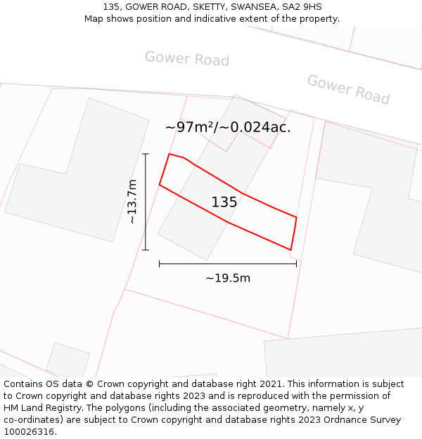 135, GOWER ROAD, SKETTY, SWANSEA, SA2 9HS: Plot and title map