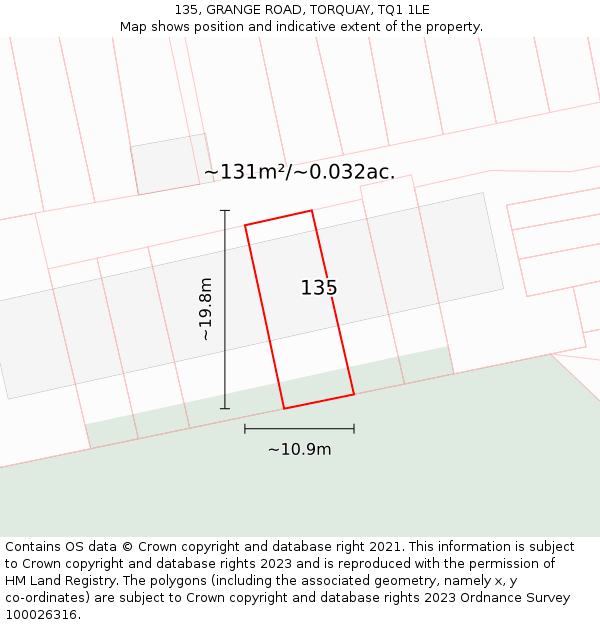 135, GRANGE ROAD, TORQUAY, TQ1 1LE: Plot and title map
