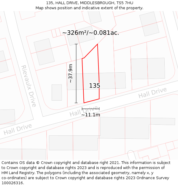 135, HALL DRIVE, MIDDLESBROUGH, TS5 7HU: Plot and title map