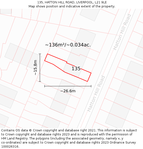 135, HATTON HILL ROAD, LIVERPOOL, L21 9LE: Plot and title map