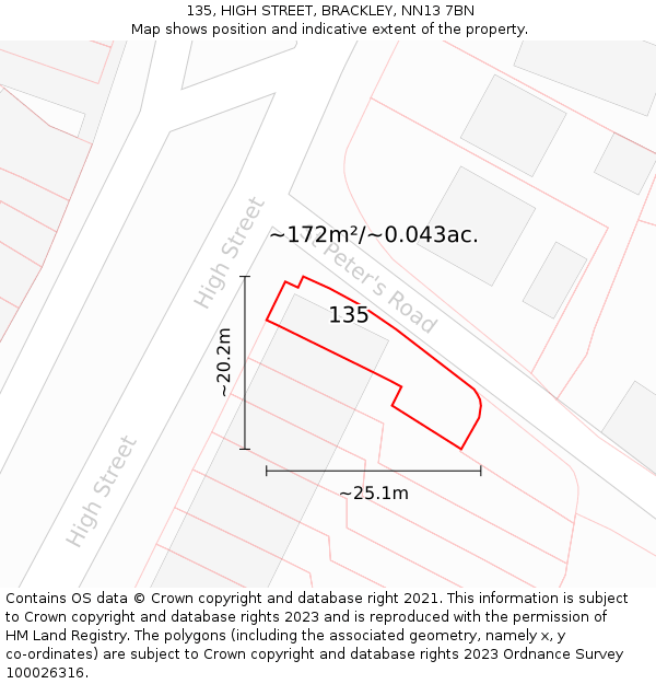 135, HIGH STREET, BRACKLEY, NN13 7BN: Plot and title map