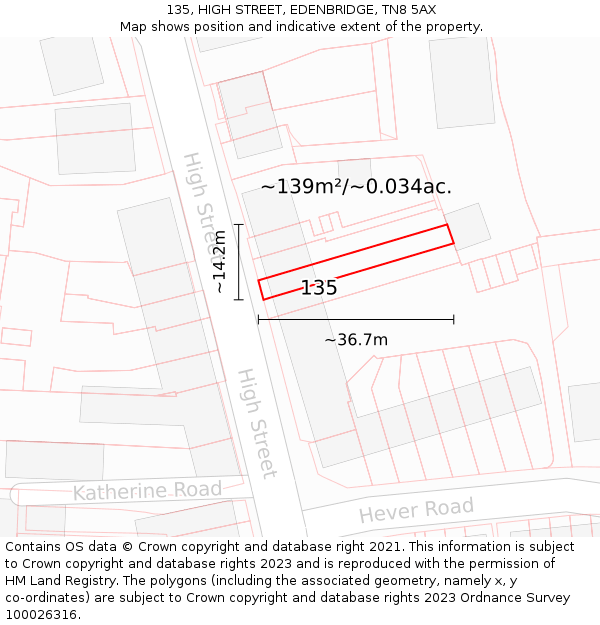 135, HIGH STREET, EDENBRIDGE, TN8 5AX: Plot and title map