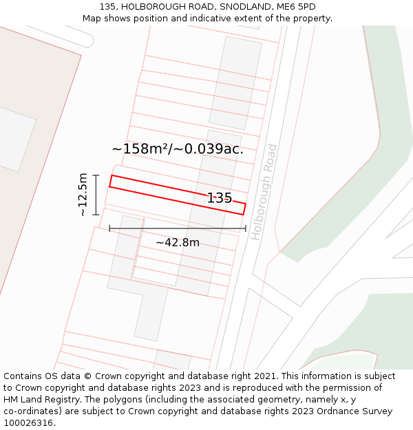 135, HOLBOROUGH ROAD, SNODLAND, ME6 5PD: Plot and title map