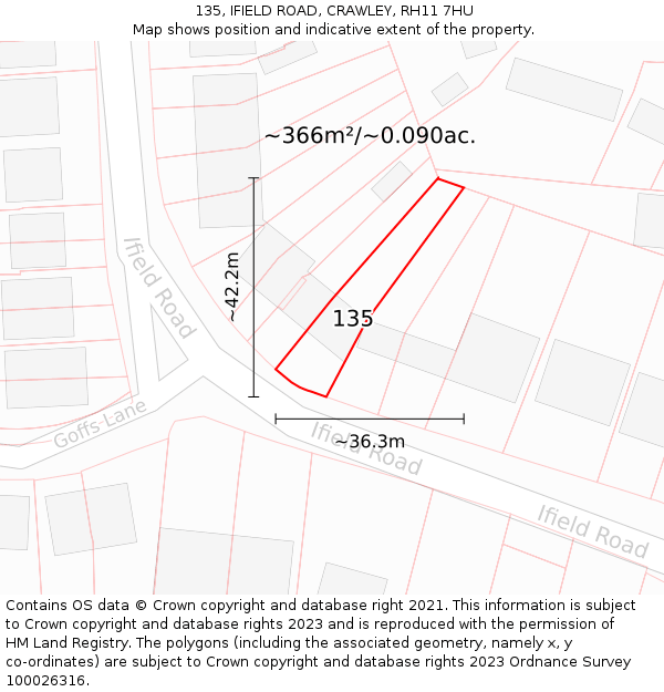135, IFIELD ROAD, CRAWLEY, RH11 7HU: Plot and title map