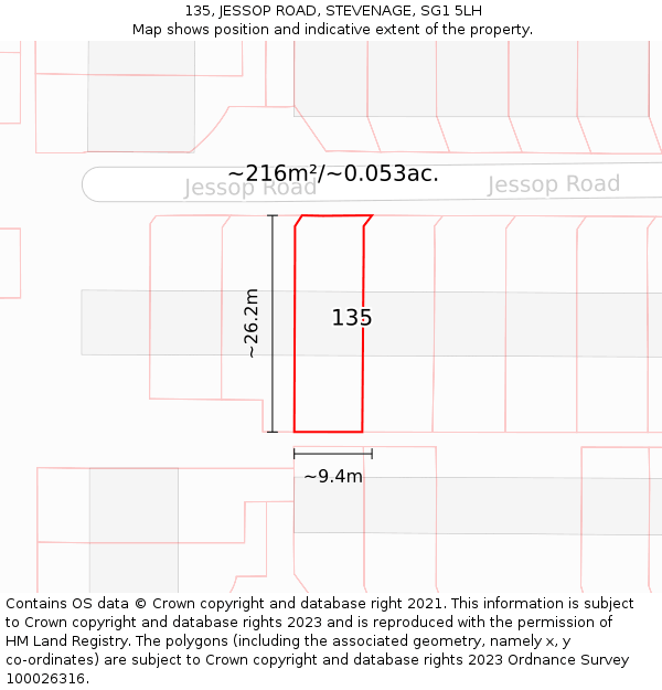 135, JESSOP ROAD, STEVENAGE, SG1 5LH: Plot and title map