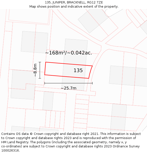 135, JUNIPER, BRACKNELL, RG12 7ZE: Plot and title map