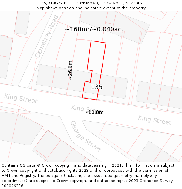 135, KING STREET, BRYNMAWR, EBBW VALE, NP23 4ST: Plot and title map