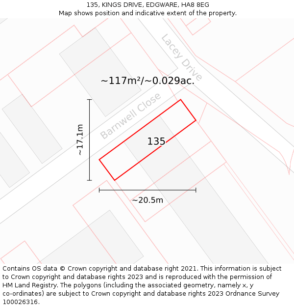 135, KINGS DRIVE, EDGWARE, HA8 8EG: Plot and title map