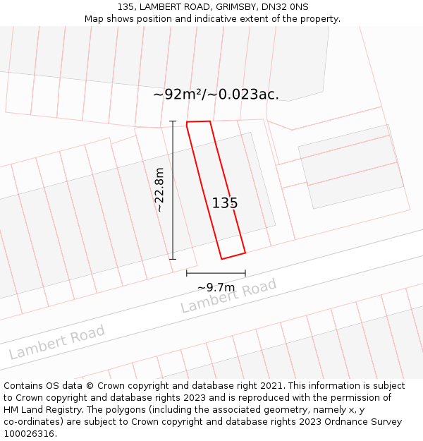 135, LAMBERT ROAD, GRIMSBY, DN32 0NS: Plot and title map