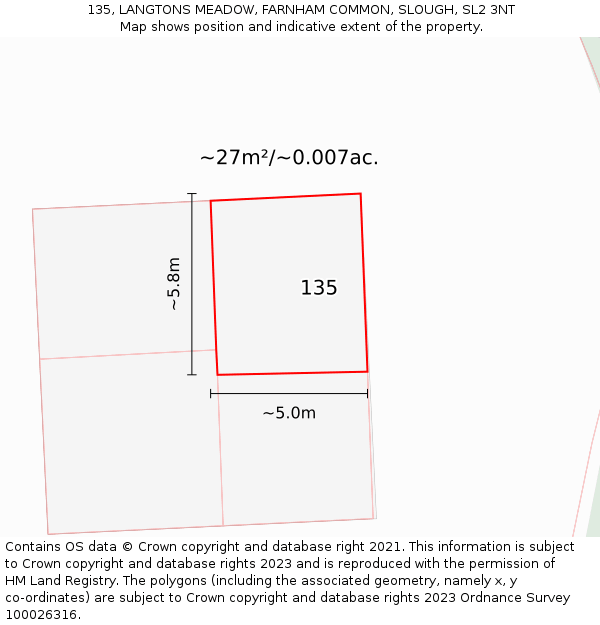 135, LANGTONS MEADOW, FARNHAM COMMON, SLOUGH, SL2 3NT: Plot and title map