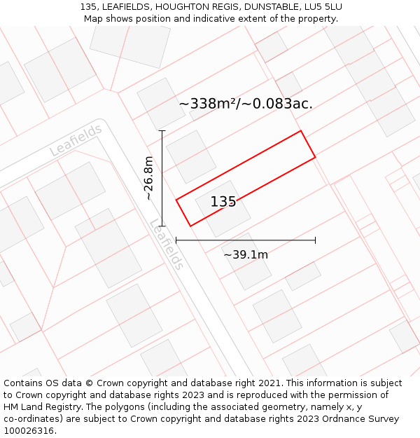 135, LEAFIELDS, HOUGHTON REGIS, DUNSTABLE, LU5 5LU: Plot and title map