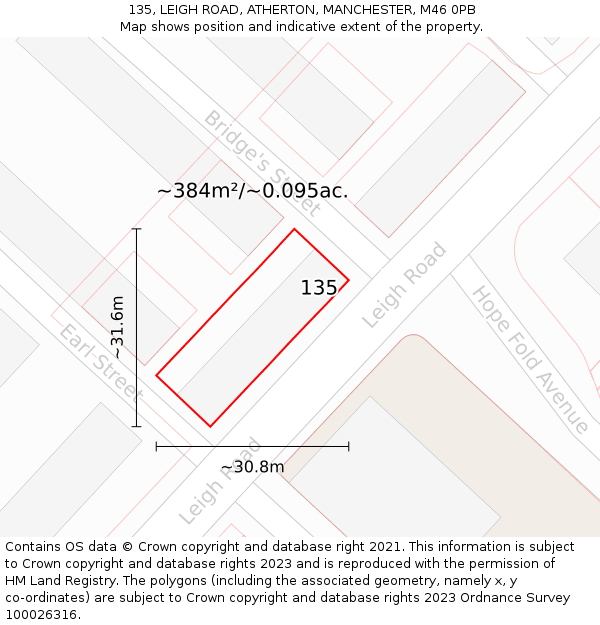 135, LEIGH ROAD, ATHERTON, MANCHESTER, M46 0PB: Plot and title map