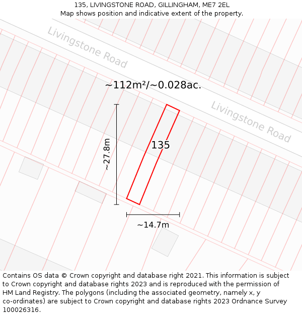 135, LIVINGSTONE ROAD, GILLINGHAM, ME7 2EL: Plot and title map