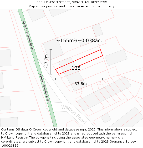 135, LONDON STREET, SWAFFHAM, PE37 7DW: Plot and title map